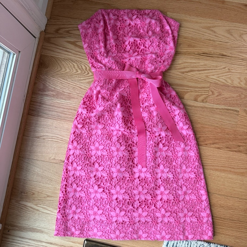 Lilly Pulitzer Pink Floral Lace Strapless Midi Dress